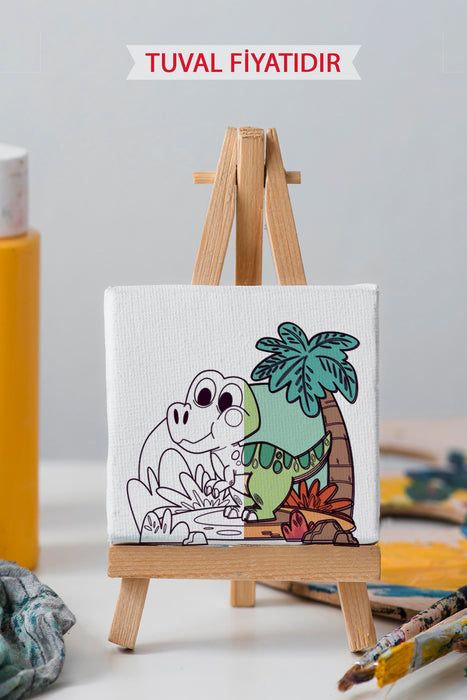 Sevimli Dinazor Ön Çizimli Boyama Tuvali 9111