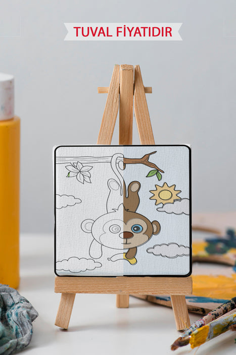 Sevimli Maymun Ön Çizimli Boyama Tuvali 9168