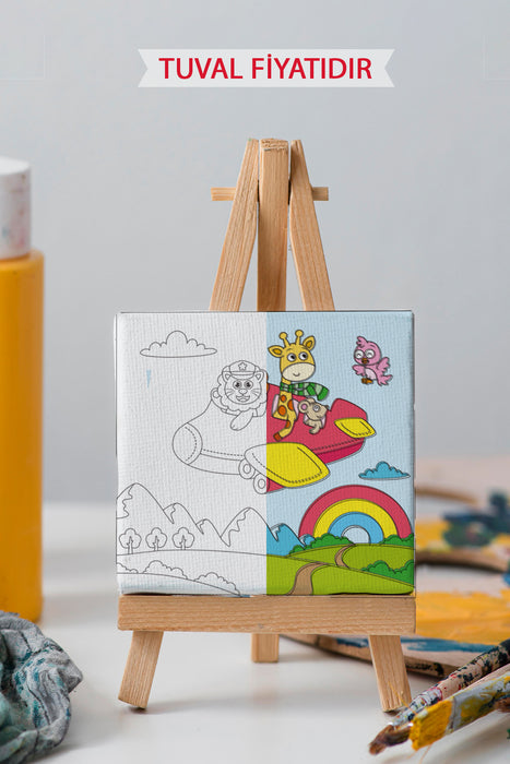 Sevimli Uçan Hayvanlar Ön Çizimli Boyama Tuvali 9032