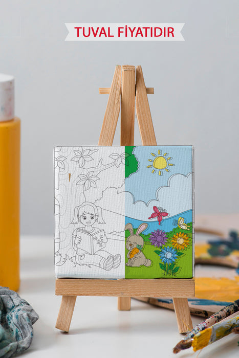 Kitap Okuyan Sevimli Kız Ön Çizimli Boyama Tuvali 9080