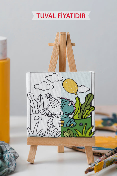 Sevimli Yavru Dinazor Ön Çizimli Boyama Tuvali 9142