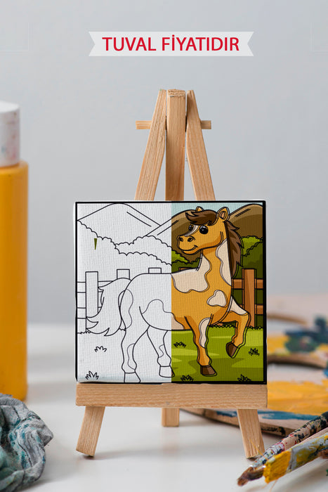 Sevimli At Ön Çizimli Boyama Tuvali 9162
