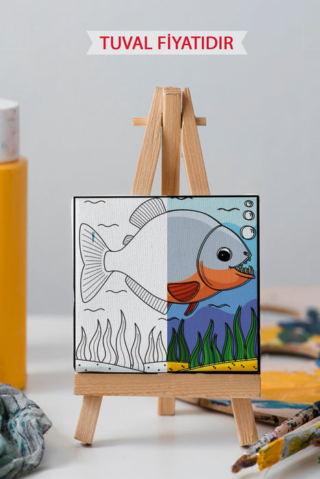 Sevimli Pirana Ön Çizimli Boyama Tuvali 9195