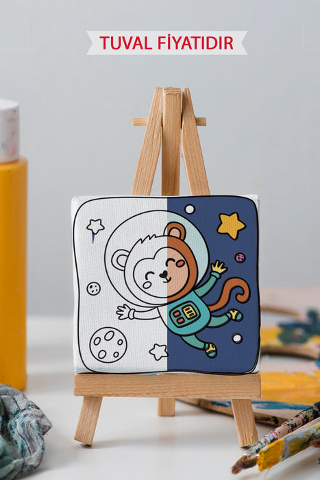 Sevimli Astronot Maymun Ön Çizimli Boyama Tuvali 9028