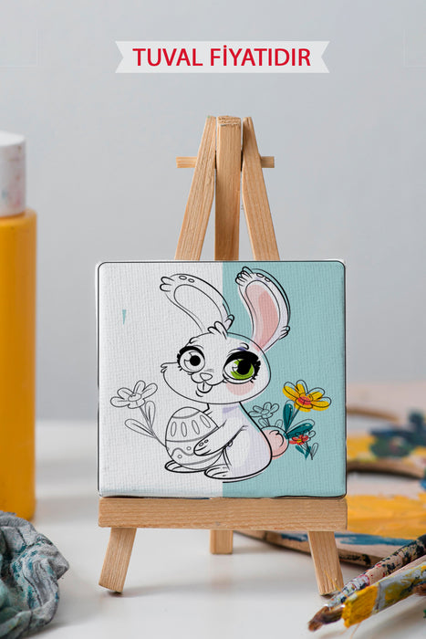 Sevimli Sporcu Tavşan Ön Çizimli Boyama Tuvali 9137