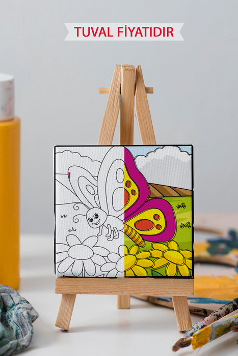 Sevimli Kelebek Ön Çizimli Boyama Tuvali 9009