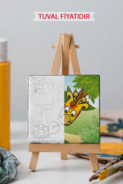 Sevimli Zürafa Kaplumbağa Ön Çizimli Boyama Tuvali 9013