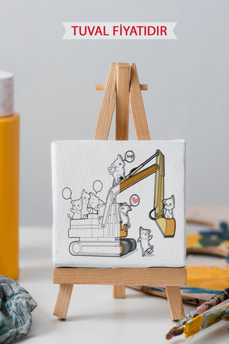 Sevimli İşmakinası Kepçe Ön Çizimli Boyama Tuvali 9106