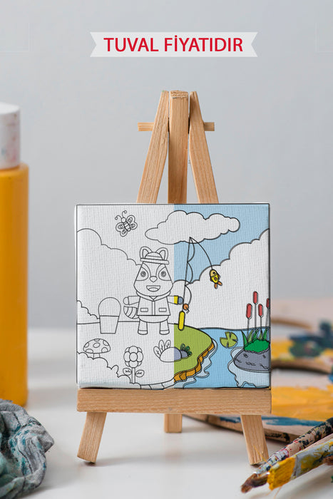 Sevimli Hayvanlar Tablosu Ön Çizimli Boyama Tuvali 9088