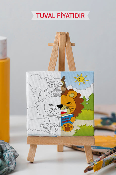 Sevimli Aslan ve Baykuş Ön Çizimli Boyama Tuvali 9201