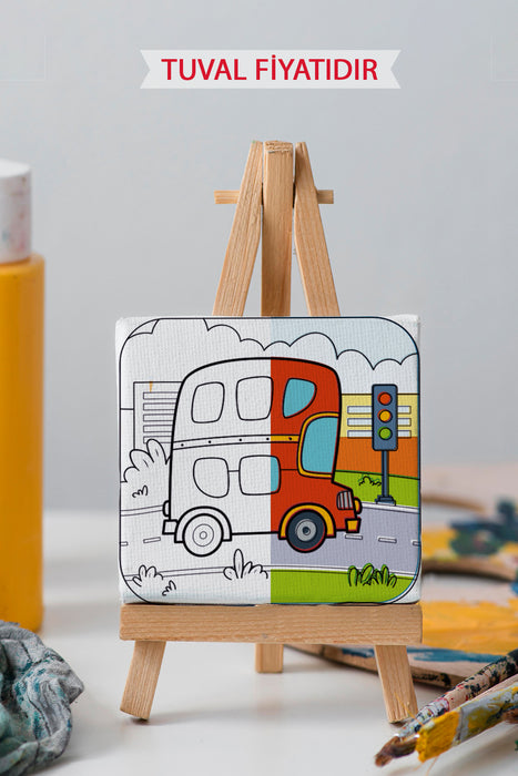 Sevimli Otobüs Ön Çizimli Boyama Tuvali 9039