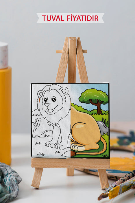 Sevimli Aslan Ön Çizimli Boyama Tuvali 9177