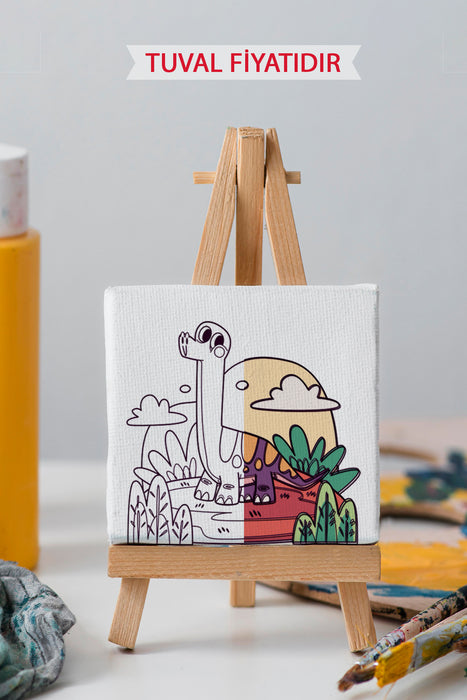 Sevimli Dinazor Ön Çizimli Boyama Tuvali 9112