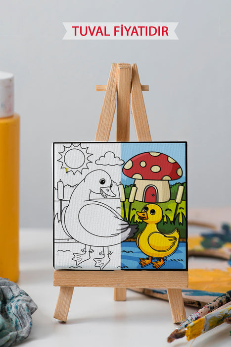 Sevimli Anne ve Yavru Ördek Ön Çizimli Boyama Tuvali 9209