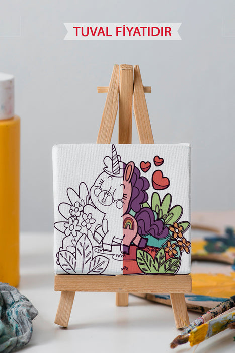 Sevimli Unicorn Ön Çizimli Boyama Tuvali 9214