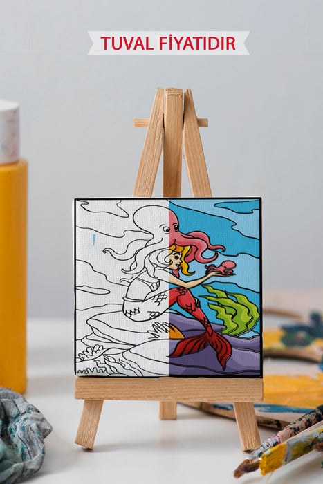 Sevimli Denizkızı ve Ahtapot Ön Çizimli Boyama Tuvali 9188