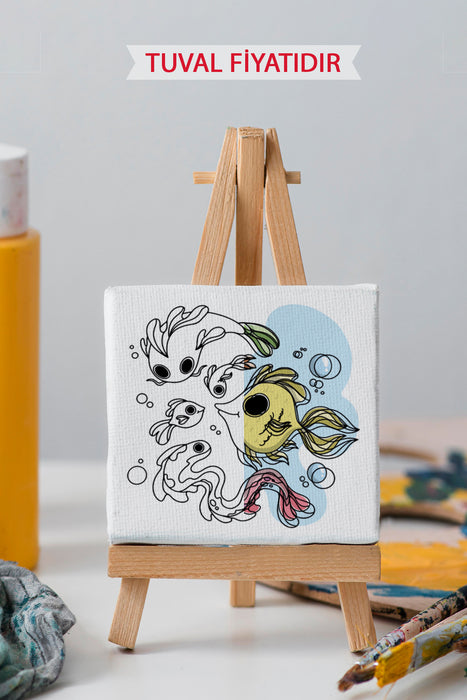 Sevimli Balıklar Ön Çizimli Boyama Tuvali 9145