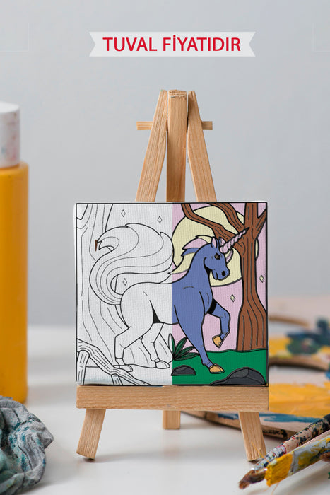 Sevimli Unicorn Ön Çizimli Boyama Tuvali 9158