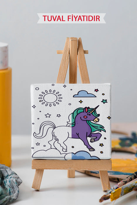 Sevimli Unicorn Ön Çizimli Boyama Tuvali 9160