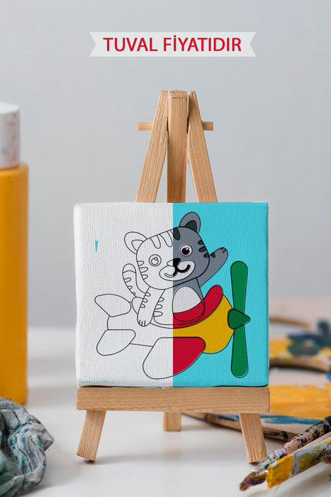 Sevimli Pilot Kedi Ön Çizimli Boyama Tuvali 9105