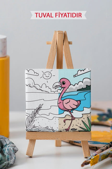 Sevimli Pembe Flamingo Ön Çizimli Boyama Tuvali 9092