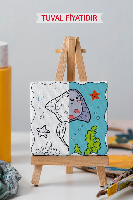Sevimli Denizaltı Canlıları Ön Çizimli Boyama Tuvali 9179