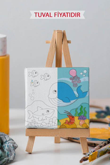 Sevimli Denizaltı Manzarası Ön Çizimli Boyama Tuvali 9095