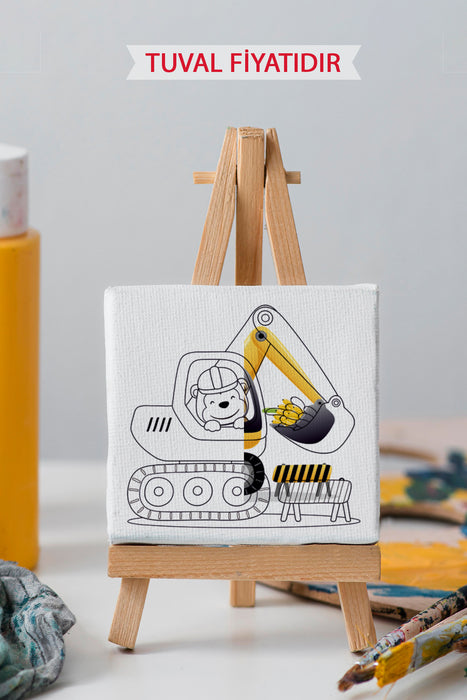 Sevimli Ekskavatör Kepçe Ön Çizimli Boyama Tuvali 9223