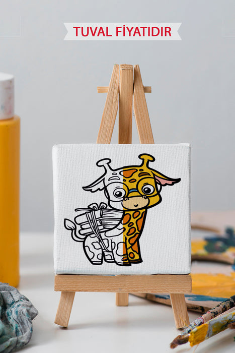 Sevimli Öğrenci Zürafa Ön Çizimli Boyama Tuvali 9035