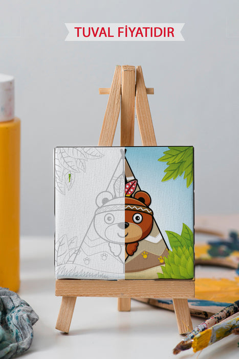 Sevimli Kampçı Ayı Ön Çizimli Boyama Tuvali 9011