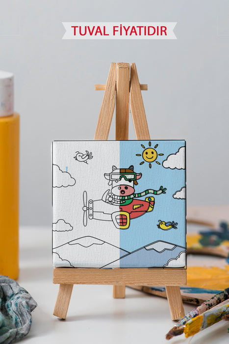 Sevimli Uçan İnek Ön Çizimli Boyama Tuvali 9066