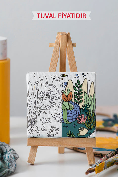 Sevimli Deniz Kızı Ön Çizimli Boyama Tuvali 9150