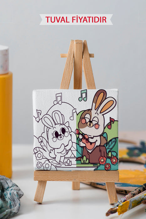 Sevimli Tavşanlar Ön Çizimli Boyama Tuvali 9131