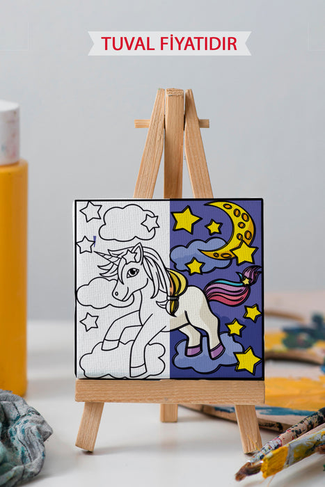 Sevimli Unicorn Ön Çizimli Boyama Tuvali 9222