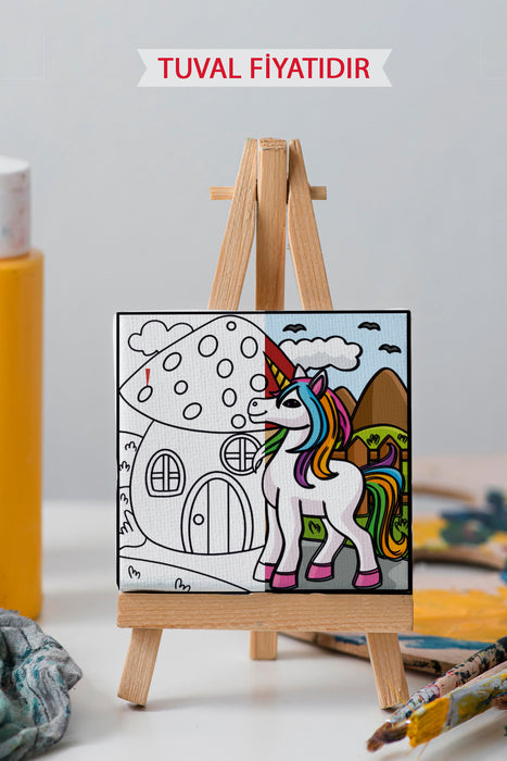 Sevimli Unicorn Ön Çizimli Boyama Tuvali 9216