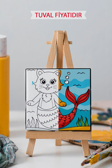 Sevimli Kedibalık Ön Çizimli Boyama Tuvali 9021