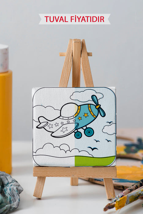 Sevimli Uçak Ön Çizimli Boyama Tuvali 9055
