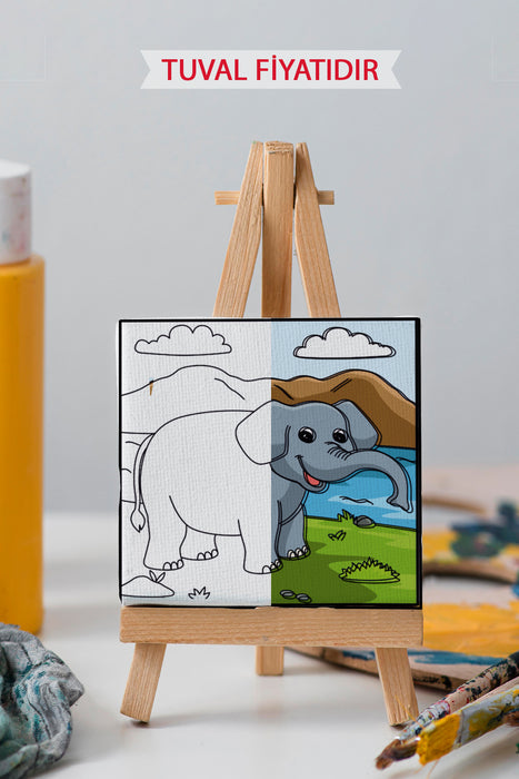 Sevimli Fil Ön Çizimli Boyama Tuvali 9117