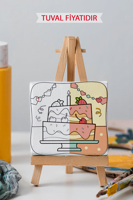 Kız Çocuğu Doğum Günü Pastası Ön Çizimli Boyama Tuvali 9040