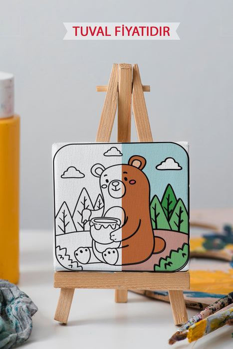 Bal Yiyen Sevimli Ayı Ön Çizimli Boyama Tuvali 9027