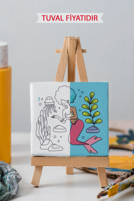 Sevimli Deniz Kızı Ön Çizimli Boyama Tuvali 9147