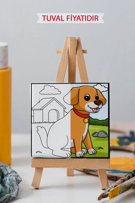 Sevimli Yavru Köpek Ön Çizimli Boyama Tuvali 9114
