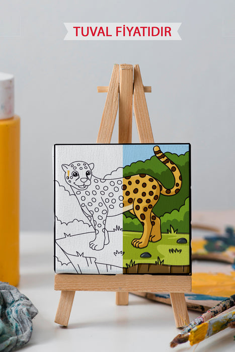 Sevimli Çita Ön Çizimli Boyama Tuvali 9022