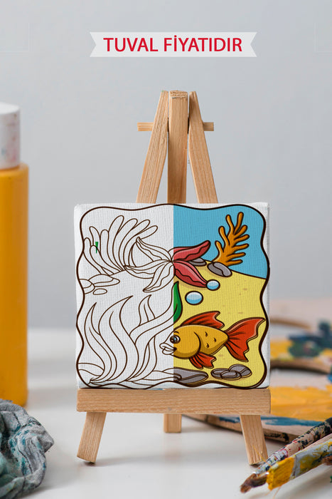 Sevimli Denizaltı Manzarası Ön Çizimli Boyama Tuvali 9014