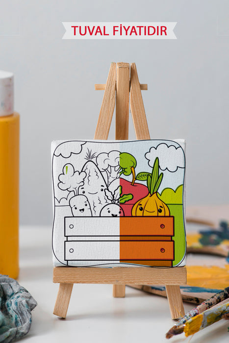Sevimli Sebzeler Ön Çizimli Boyama Tuvali 9059