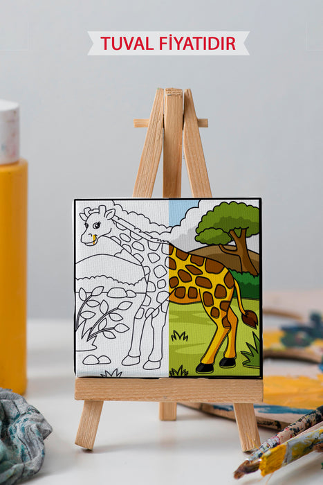 Sevimli Zürafa Ön Çizimli Boyama Tuvali 9126