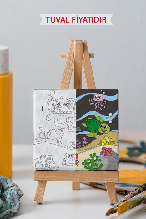 Sevimli Denizaltı Manzarası Ön Çizimli Boyama Tuvali 9076