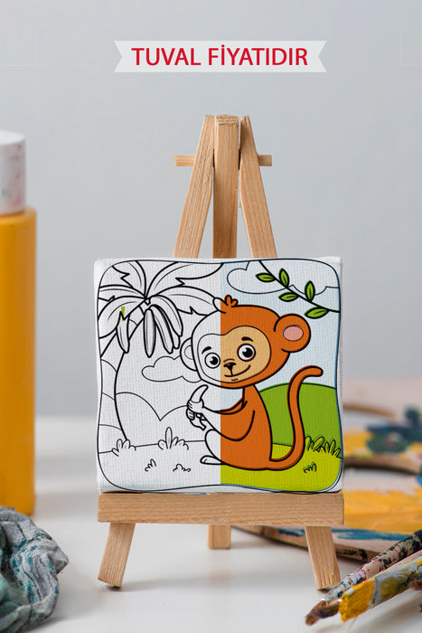 Sevimli Maymun Ön Çizimli Boyama Tuvali 9051