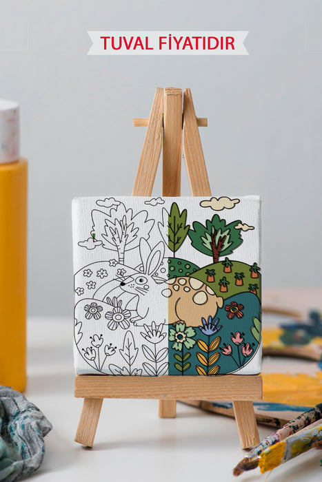 Sevimli Tavşan Ön Çizimli Boyama Tuvali 9133