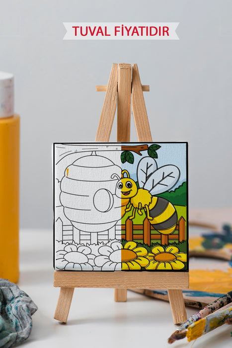 Sevimli Arı ve Bal Kovanı Ön Çizimli Boyama Tuvali 9207